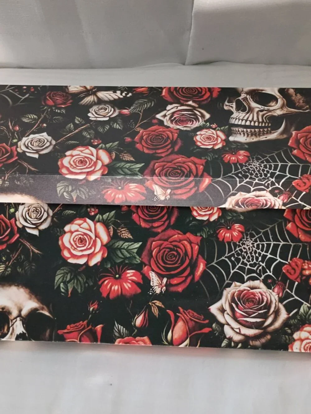 NEW Pair Handmade Matching Red & Black Skulls, Spider Webs,& Roses Shelves